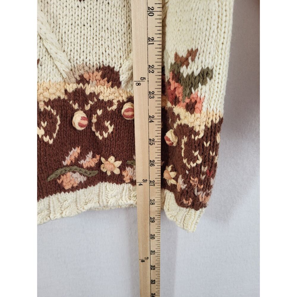VTG Crystal‎ Kobe 3D Floral Knit Sweater L Cream Rose Cottage Romantic Grandma - Picture 10 of 14